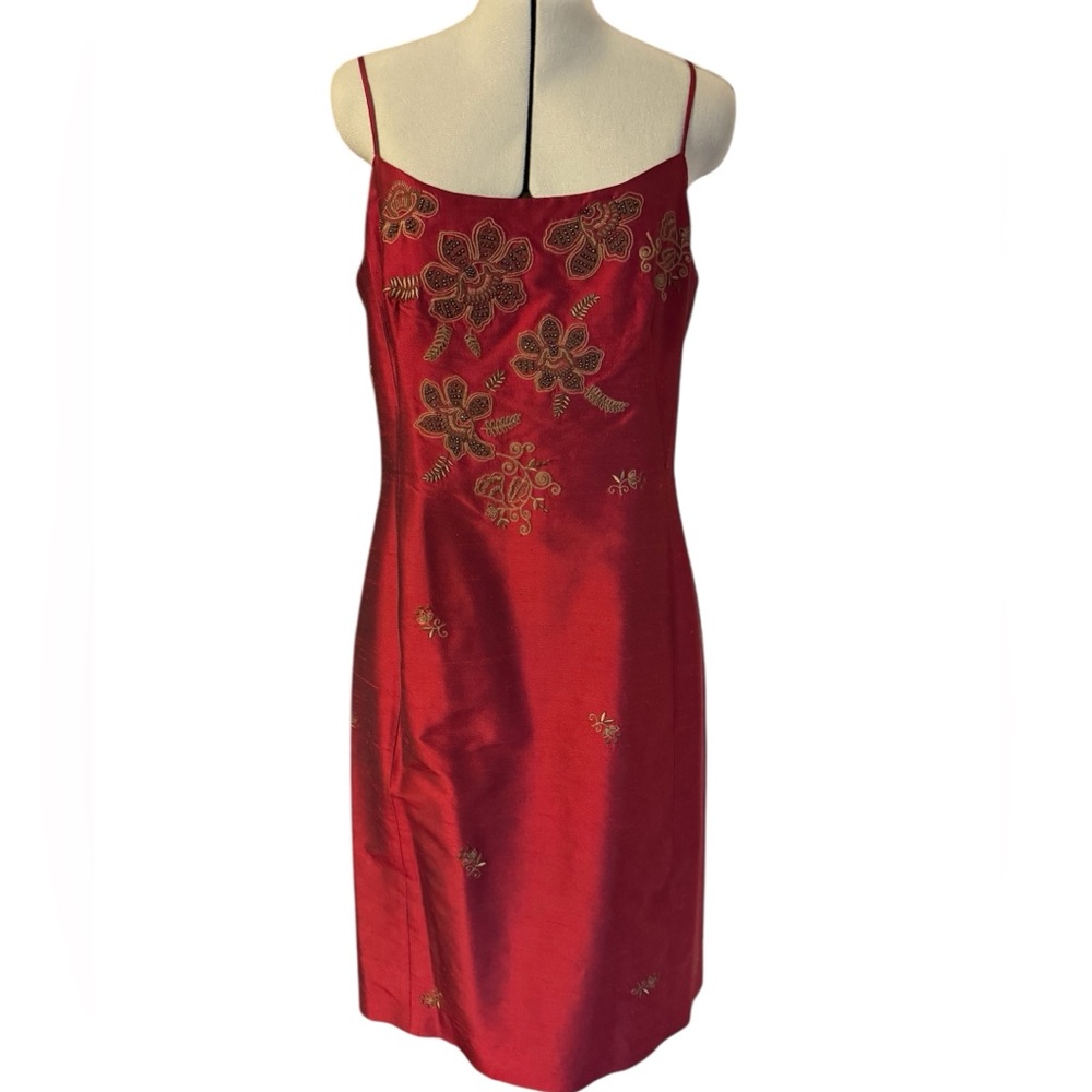 Vintage Ann Taylor Silk Duponi Embroidered Dress